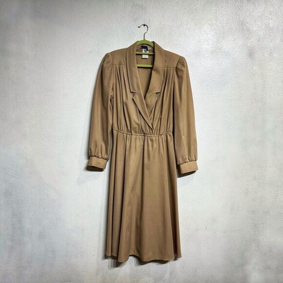 Leslie Fay Tan Vintage Midi Dress Sz 12 - Picture 2 of 14